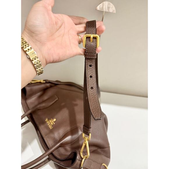 Prada Bruciato Vitello Daino Leather Large Shopper Tote Bag with Shoulder Strap - Picture 11 of 14